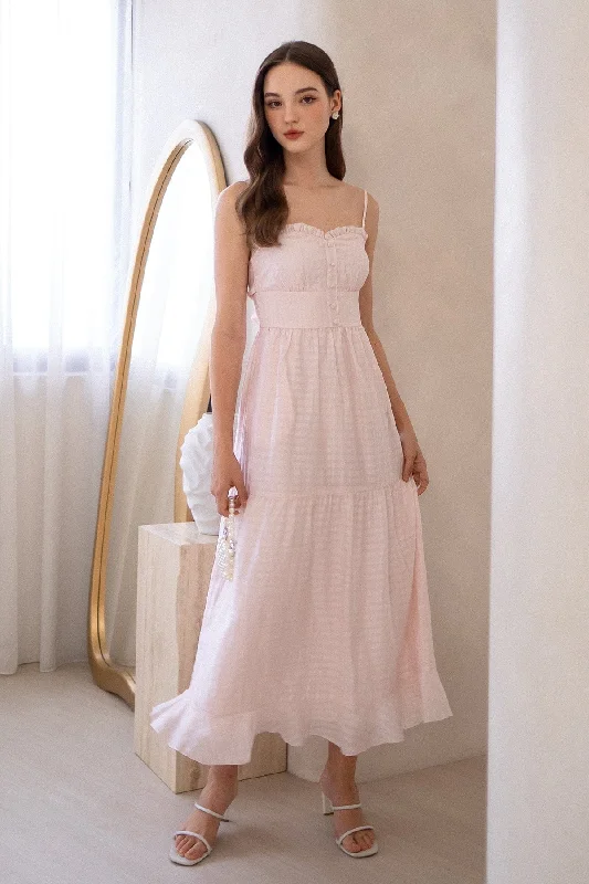 GEN RUFFLES MAXI DRESS IN PINK Comfortable Long-Sleeve Maxi Dress