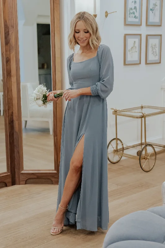 Giselle Maxi Dress | Dusty Blue Fashionable Chiffon Maxi Dress