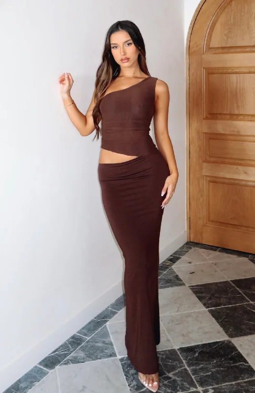 Give Me The Chance Maxi Dress Chocolate Comfortable Long-Sleeve Maxi Dress