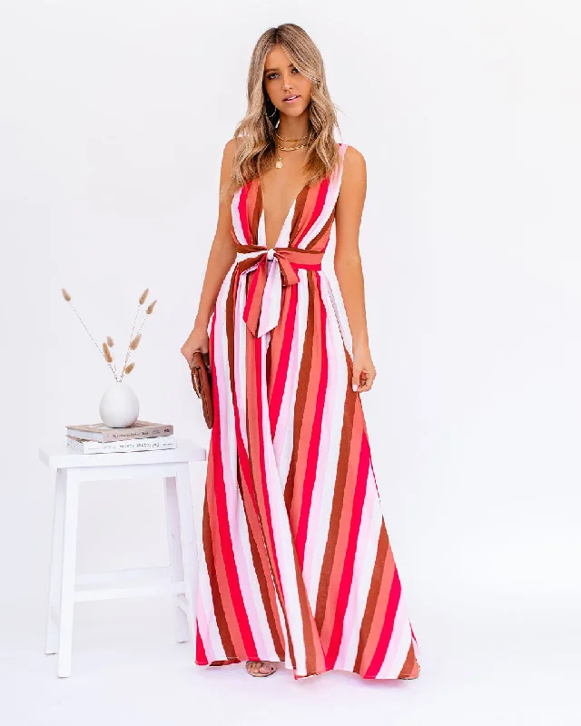 Happy Hues Striped Tie Front Maxi Dress Elegant Maxi Dress with Pockets