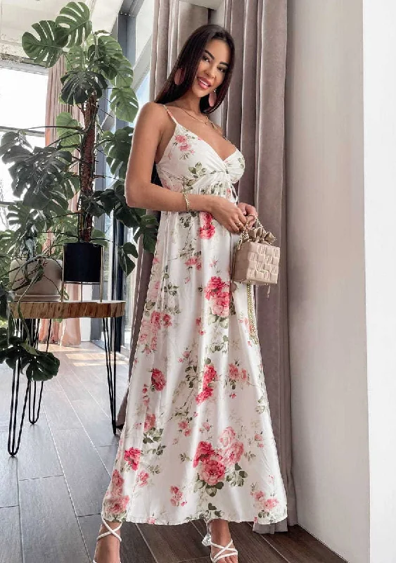Hawaiian Floral Ruffle Halter Maxi Dress - FINAL SALE Stylish Empire Waist Maxi Dress