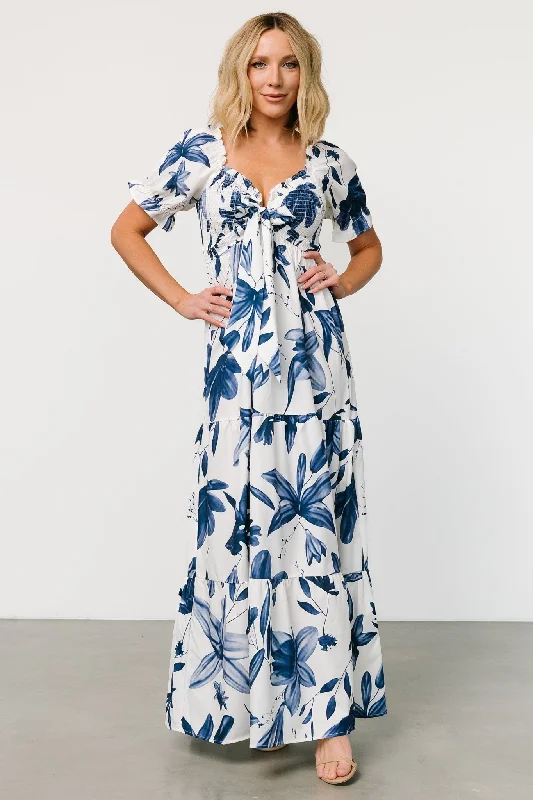 Hilaria Maxi Dress | White + Blue Fashionable Sleeveless Maxi Dress