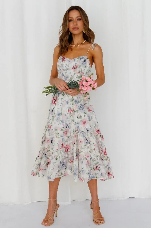 Hulda Floral Smocked Asymm Maxi Dress Trendy Off-Shoulder Ruffle Maxi Dress