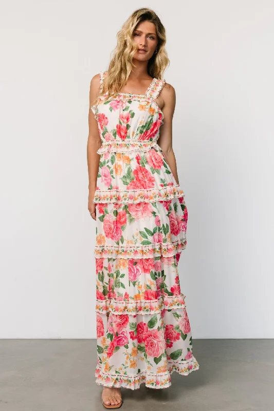 Julieta Tiered Maxi Dress | Off White Floral Elegant Lace Maxi Dress