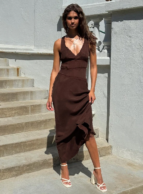 Karlotta Lace Bias Maxi Dress Brown Classic Tulle Maxi Dress