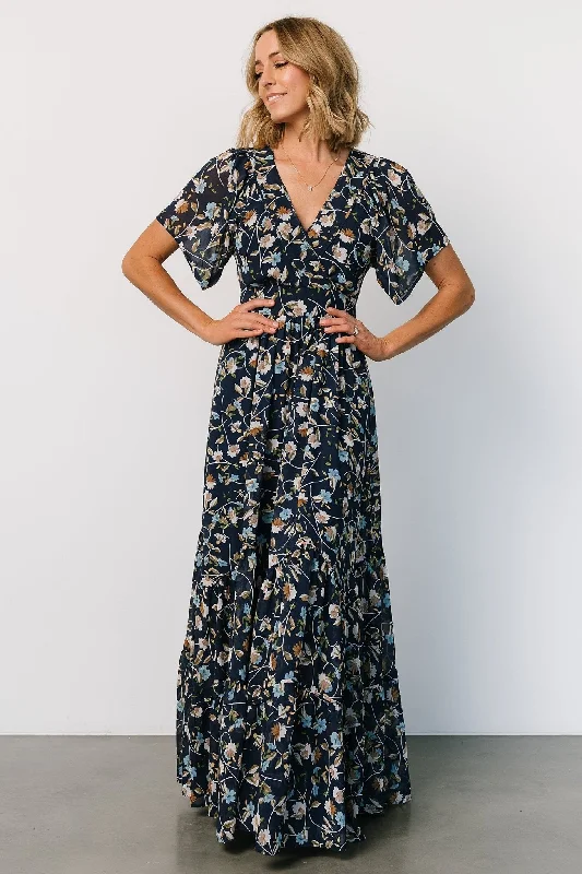 Katherine Maxi Dress | Dark Blue Floral Chic Sleeveless Maxi Dress