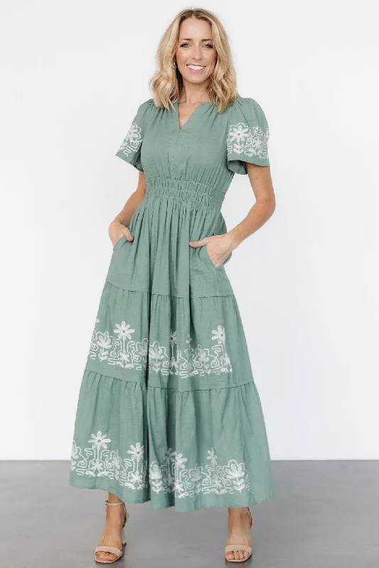 Kennedy Embroidered Maxi Dress | Dark Sage Elegant Maxi Dress with Lace