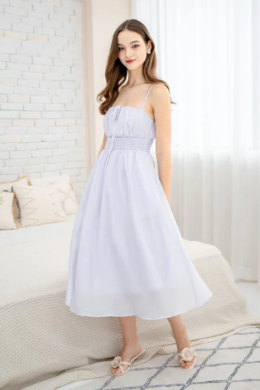 LABU RUCHED BOW MAXI DRESS IN PERI LILAC Fashionable Layered Maxi Dress