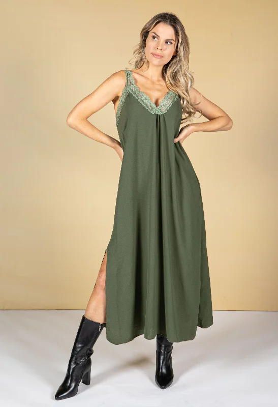 Lace Neckline Maxi Dress Trendy Floral Print Maxi Dress
