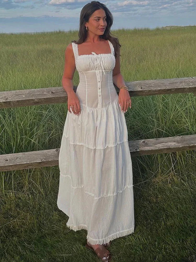Lace Up Slim Maxi Dresses Women High Waist Corset White Wedding Maxi Dress Cozy Spaghetti Strap Maxi Dress