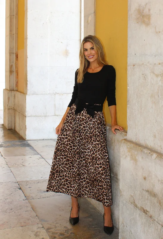 Leo Print Contrast Maxi Dress Trendy Maxi Dress with Belt