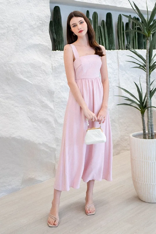 LOHAN TIE-BACK MAXI DRESS IN PINK Classic Solid Maxi Dress