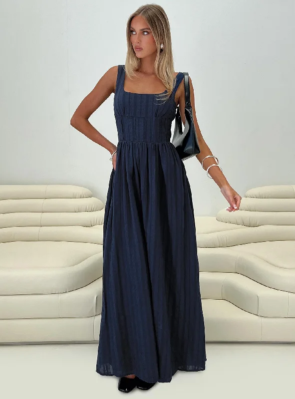 Lorinda Maxi Dress Navy Comfortable Bohemian Maxi Dress