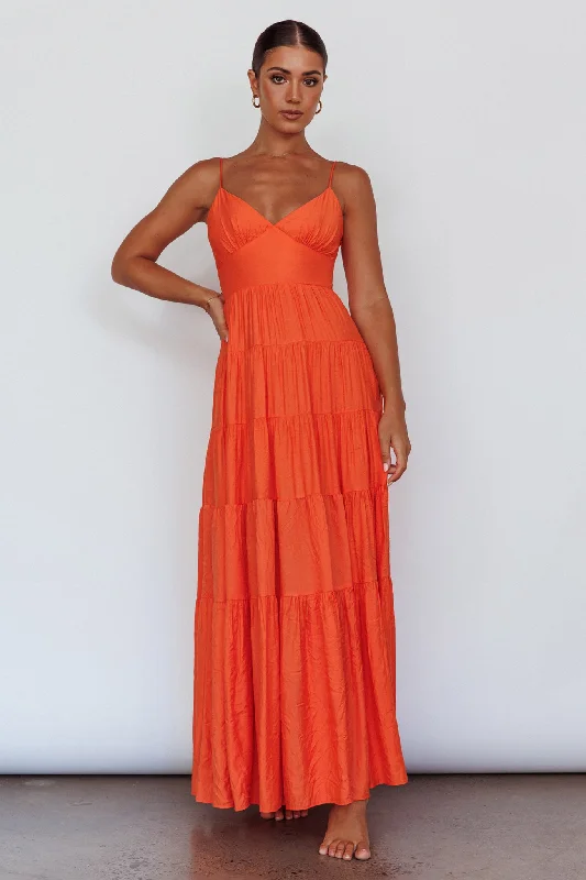 Main Attraction Cami Strap Maxi Dress Tangerine Elegant Pleated Maxi Dress