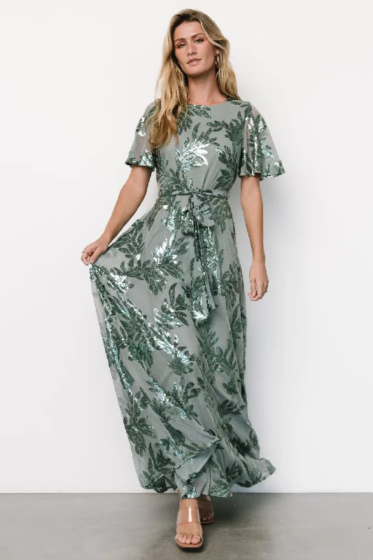 Muse Sequin Maxi Dress | Eucalyptus Elegant Tiered Maxi Dress