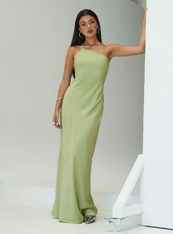 Nehemiah One Shoulder Maxi Dress Chartreuse Elegant Maxi Dress with Pockets