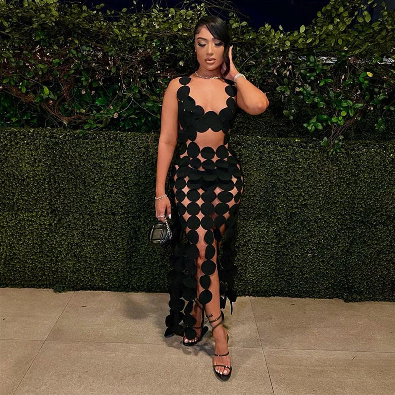New arrivals summer stylish 2023 hollow out evening party women hot sexy maxi dress Comfortable Satin Maxi Dress