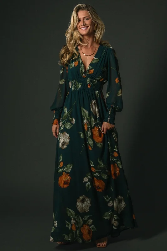 Olivia Maxi Dress | Deep Topaz Floral Cozy Wrap Maxi Dress