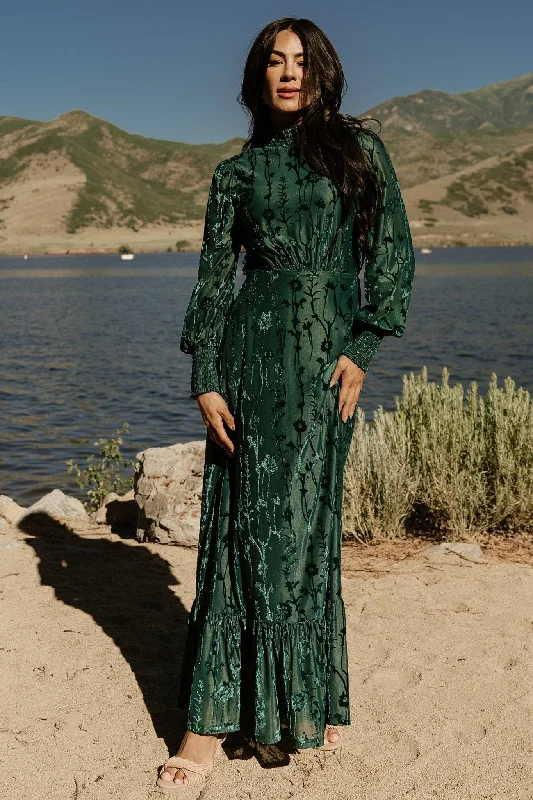 Penelope Velvet Maxi Dress | Emerald Stylish Off-Shoulder Maxi Dress