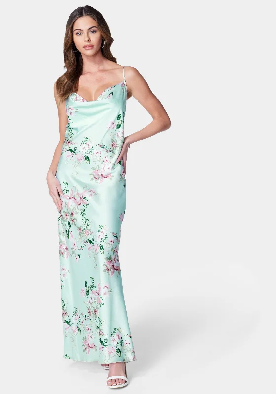 Floral Cowl Neck Maxi Dress Fashionable Chiffon Tiered Maxi Dress