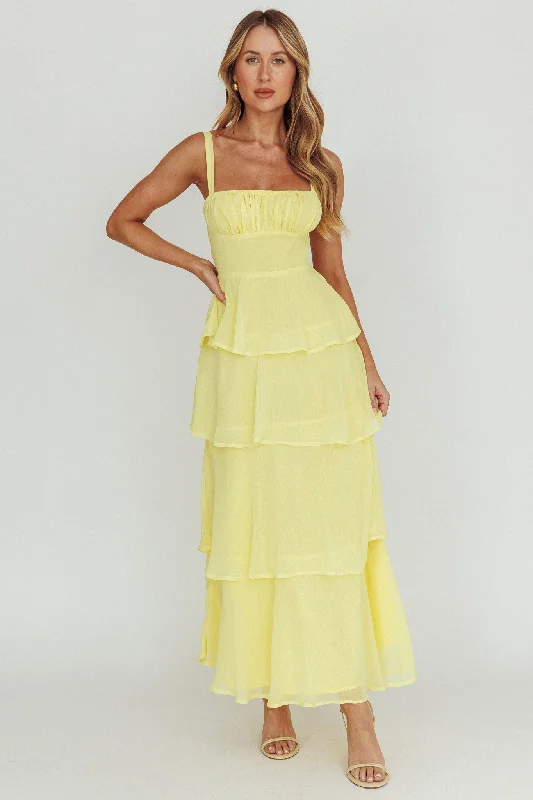 Provence Bloom Tiered Ruffle Maxi Dress Yellow Comfortable Ruffle Maxi Dress