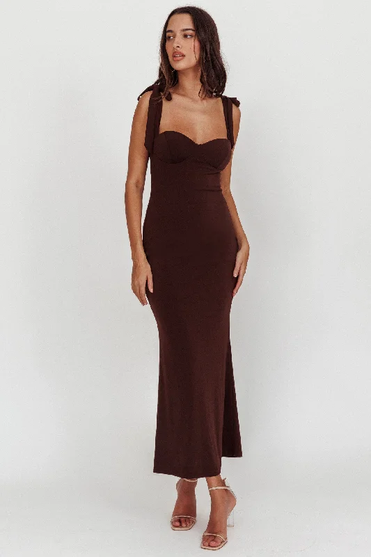 Rose Garden Tied Shoulder Maxi Dress Brown Fashionable Halter Neck Maxi Dress