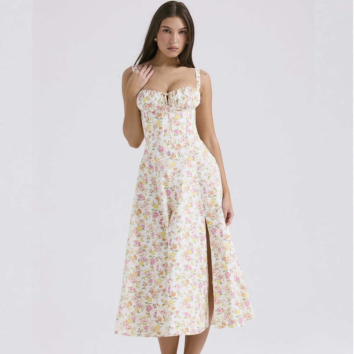 Sexy Vintage Floral Print Dress Women Summer Backless Casual Maxi Dress Comfortable Long-Sleeve Maxi Dress
