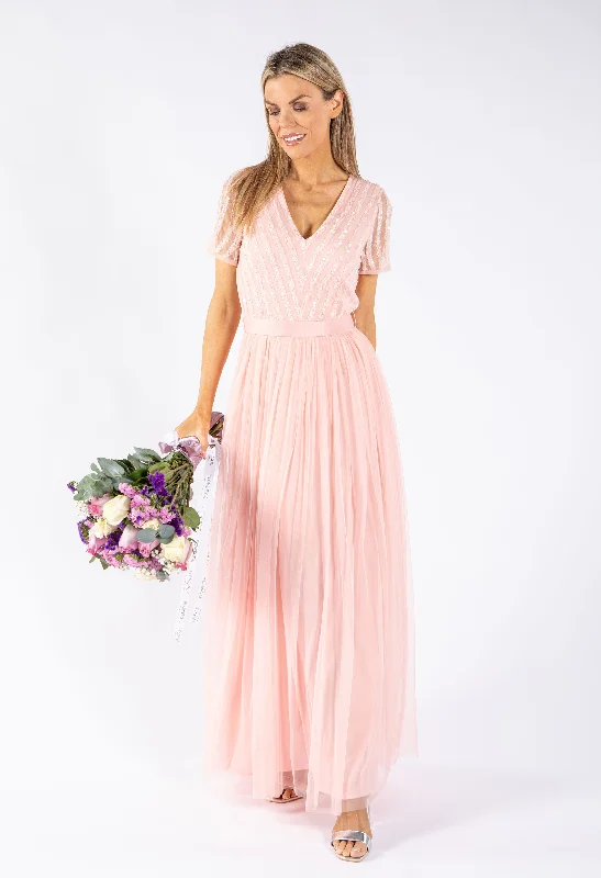 STRIPE EMBELLISHED MAXI DRESS WITH SASH BELT Casual Maxi Dress with Pockets