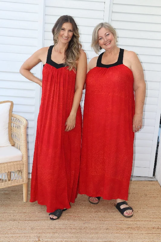 T Bar Maxi Dress In Speckle Red Trendy Maxi Dress with Bow