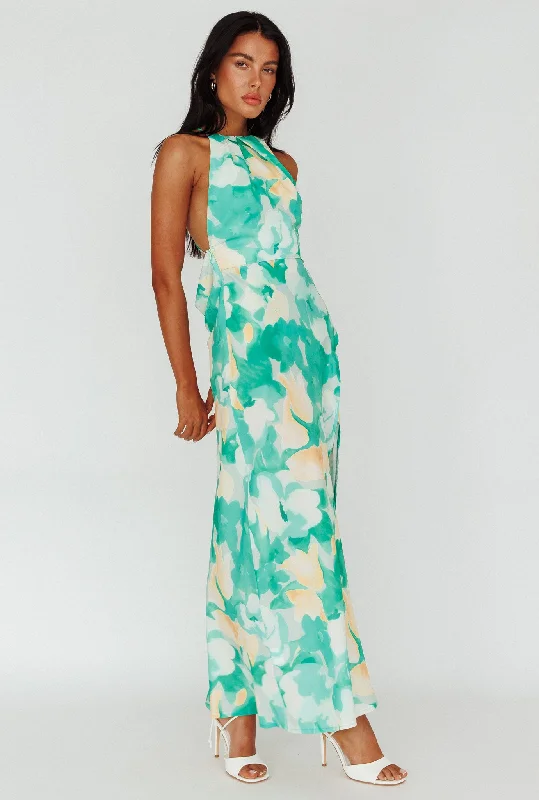 Val Cowl Back Maxi Dress Floral Green Elegant Velvet Maxi Dress