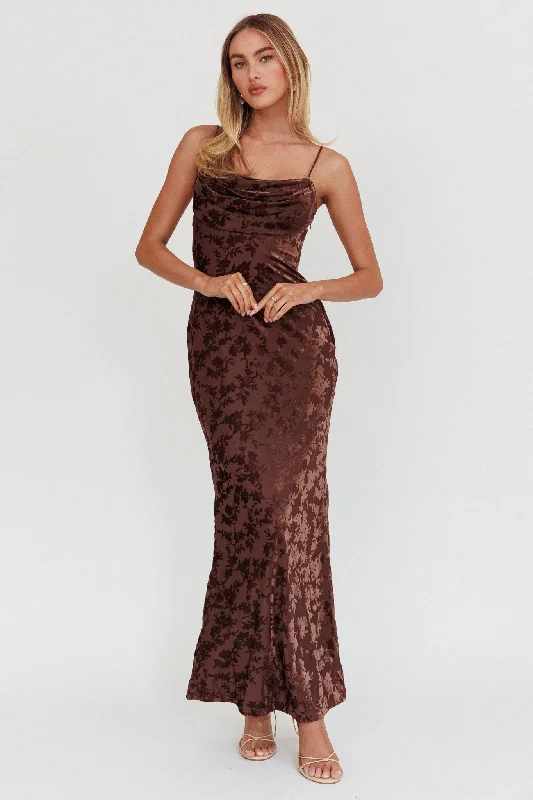 Well Versed Burnout Velvet Maxi Dress Chocolate Comfortable Maxi Dress with Slits