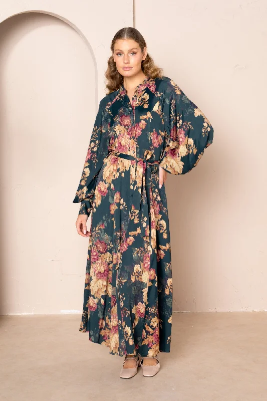 Zylvia Raglan Sleeve Maxi Dress Elegant Silk Maxi Dress