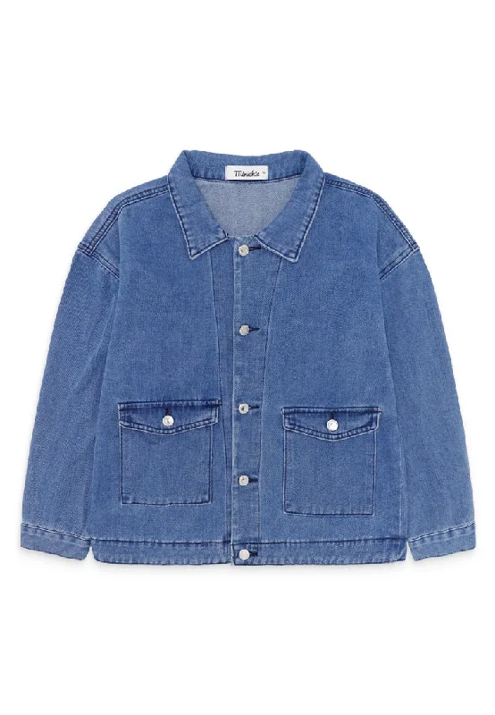 2 Pocket Front Denim Jacket- Blue Satin Jacket Silk Jacket Chiffon Jacket
