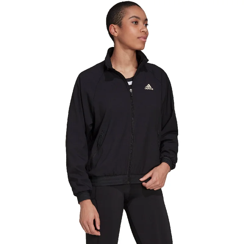 Adidas Woven Black Womens Tennis Jacket Stand-Up Collar Roll-Neck Collar Turtle Neck