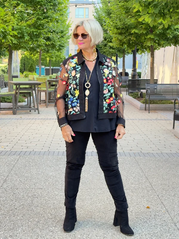 AFTERNOON AT THE GARDEN LACE BLACK JACKET Embroidered Jacket Appliqued Jacket Beaded Jacket