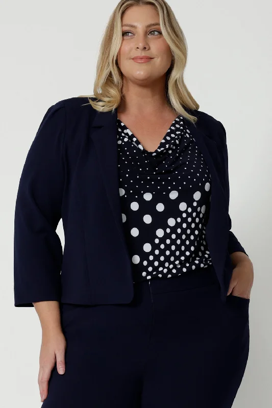 Benni Jacket in Navy Boat Neck Shawl Collar Notched Collar