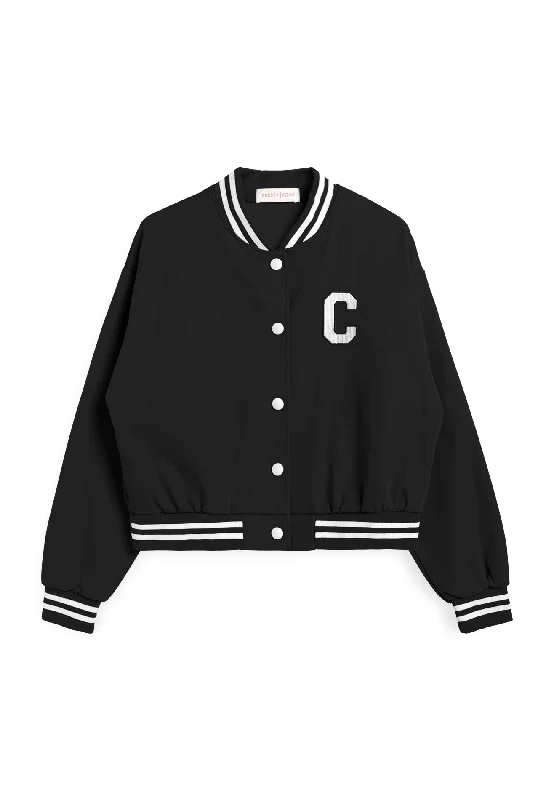 C Baseball Style Jacket- Black Toggled Jacket Drawstring Jacket Belted Jacket