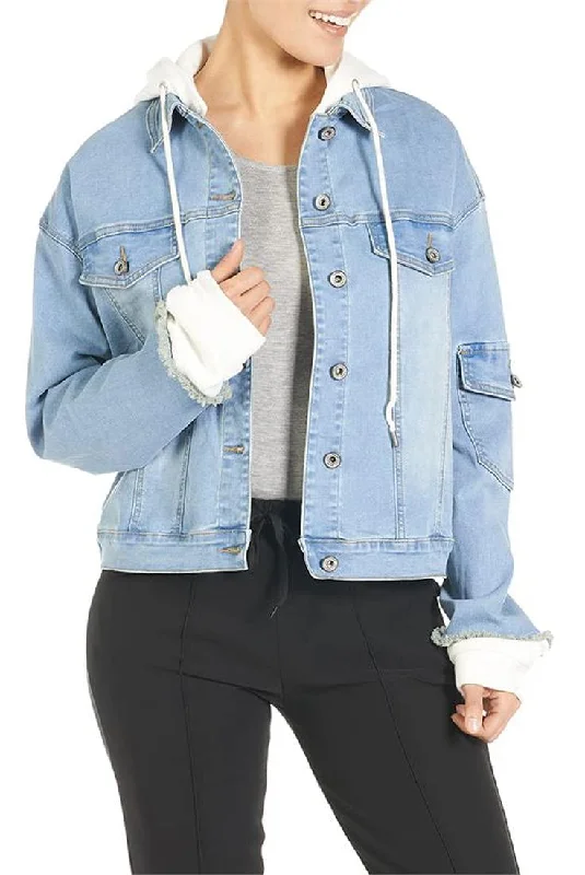 Coco + Carmen OMG XX-Large Light Denim and White Convertible Jacket Front Pockets Side Pockets Patch Pockets