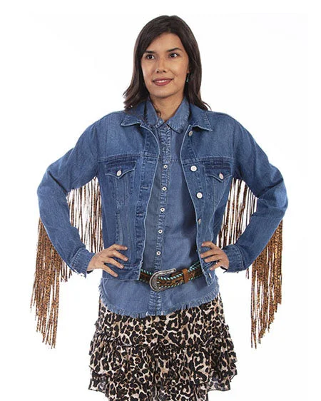 Denim Jacket W/Leopard Fringe Hc647-Den Jersey Jacket Tulle Jacket Batik Jacket