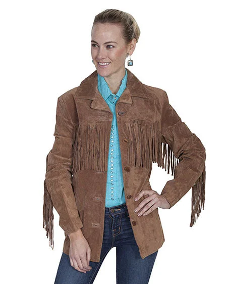 Women's Fringe Jacket Snapped Jacket Toggled Jacket Drawstring Jacket