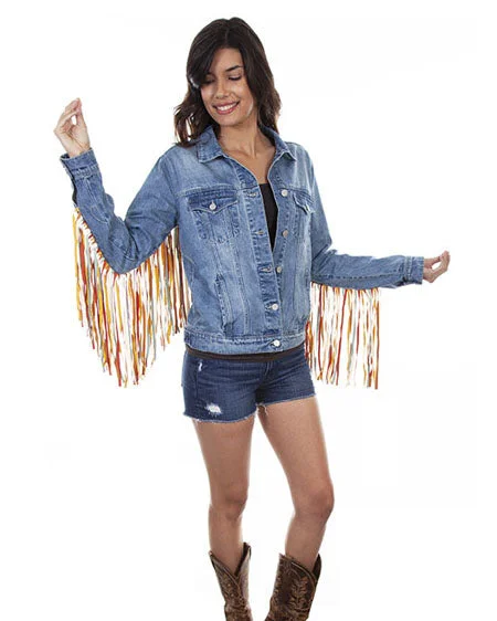 Hc599 - Colorful Fringe Denim Jacket Faux Fur Jacket Real Fur Jacket Shearling Jacket