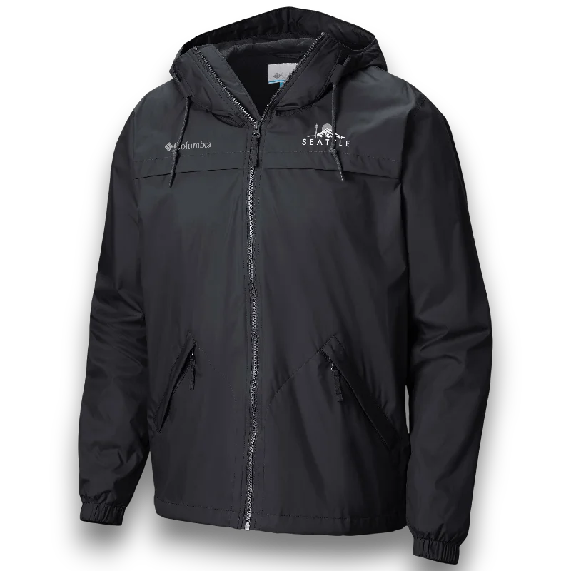 Seattle Embroidered Rain Jacket Front Pockets Side Pockets Patch Pockets