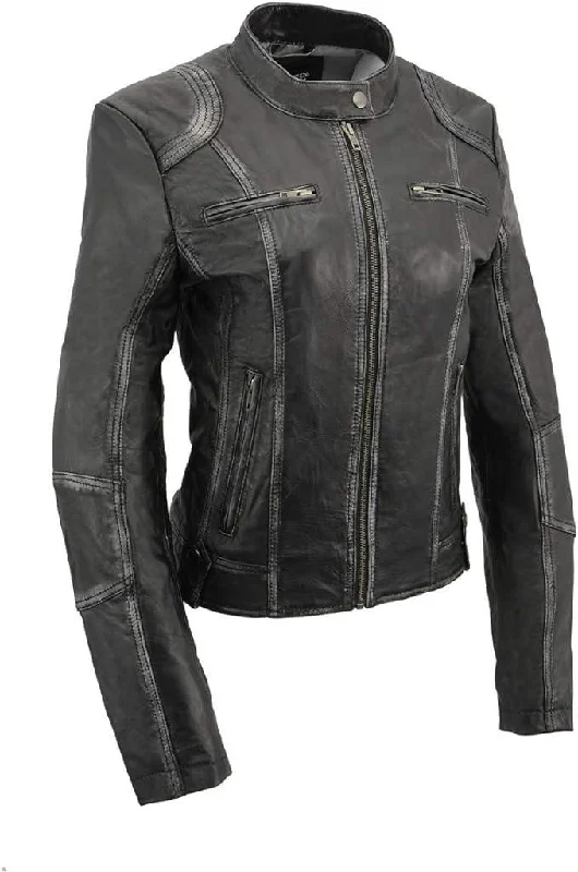 Milwaukee Leather Women's SFL2830 Black Sheepskin Leather Motorcycle Jacket Snapped Jacket Toggled Jacket Drawstring Jacket