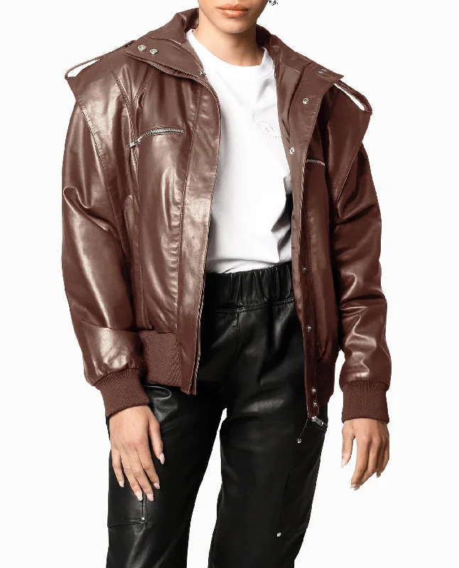 Nicole Miller Leather Space Jacket Notch Collar Peter Pan Collar Cowl Neck