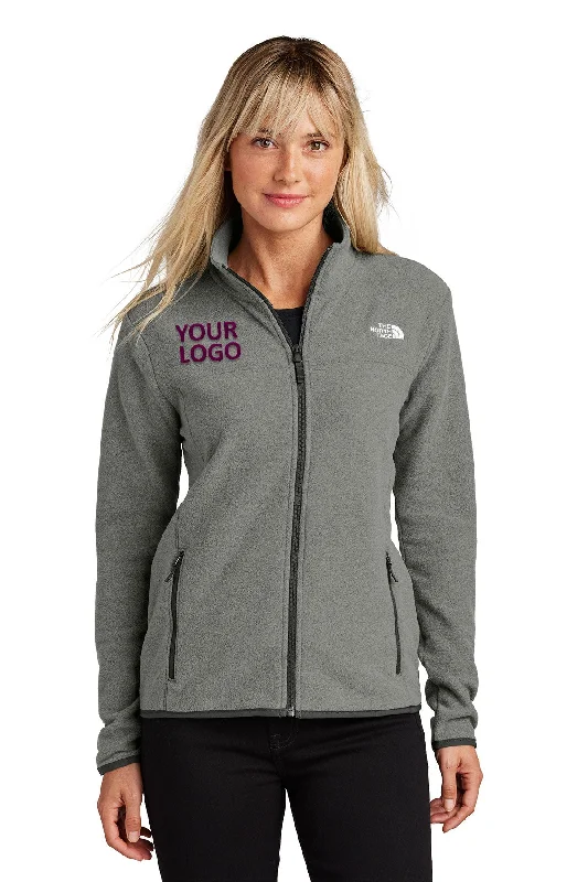 The North Face Ladies Glacier Custom Fleece Jackets, Medium Grey Heather A-Line Jacket Boat Neck Shawl Collar