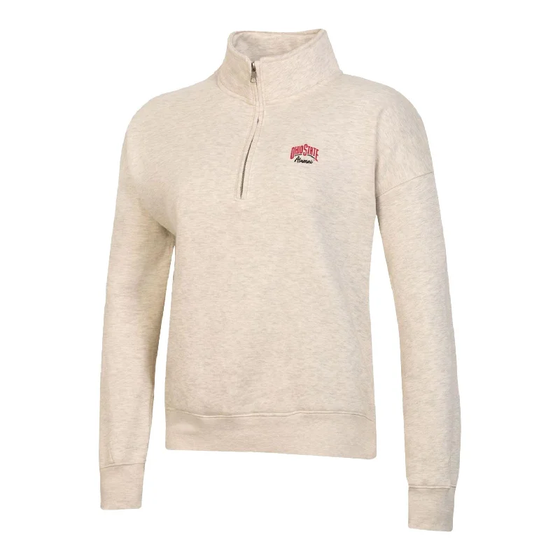 Ladies Ohio State Buckeyes Alumni Big Cotton Oatmeal Heather 1/4 Zip Jacket Anorak Shell Jacket Lightweight Jacket Ladies Ohio State Buckeyes Alumni Big Cotton Oatmeal Heather 1/4 Zip Jacket Anorak Shell Jacket Lightweight Jacket