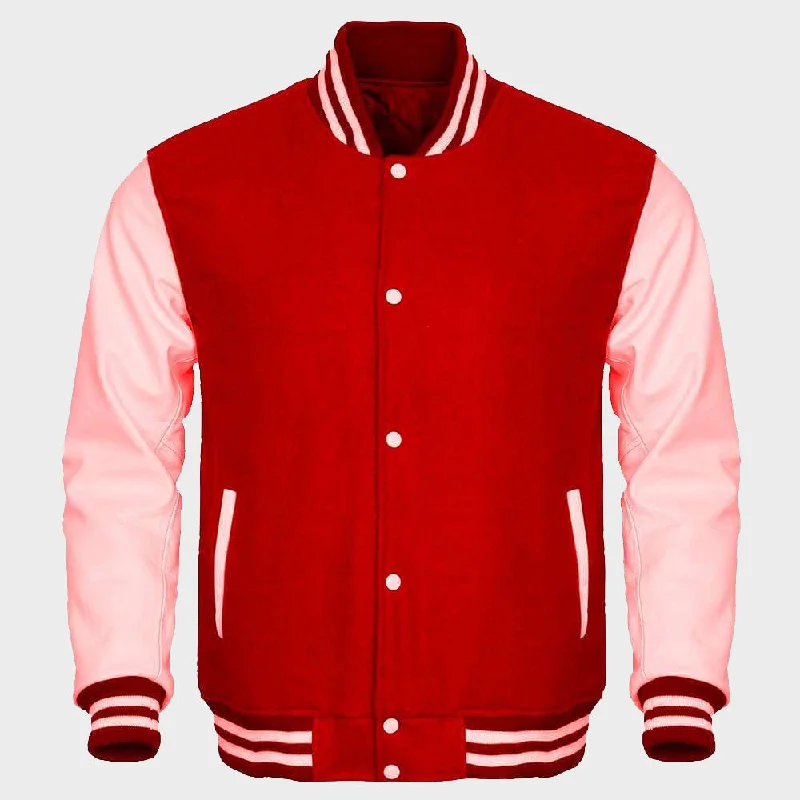 Red And Pink Varsity Jacket For Womens Herringbone Jacket Checkered Jacket Solid Jacket