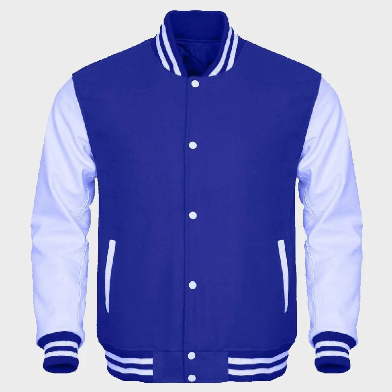 Royal Blue Varsity Jacket Womens Front Pockets Side Pockets Patch Pockets