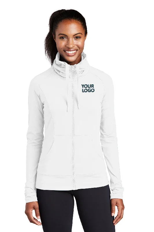 Sport-Tek Ladies Sport-Wick Stretch Customized Full-Zip Jackets, White Knit Fabric Woven Fabric Fleece Fabric