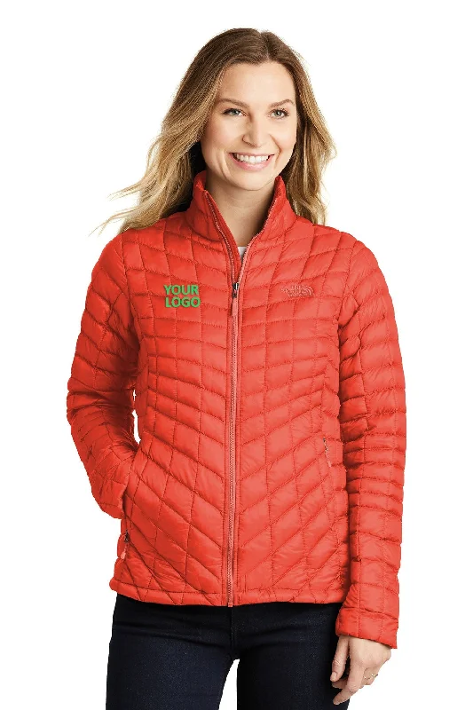 The North Face Ladies ThermoBall Trekker Jacket Fire Brick Red Knit Fabric Woven Fabric Fleece Fabric